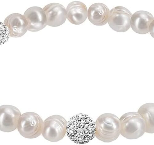 Cultured Freshwater Baroque Pearl Bracelet with Crystal Beads and Elastic Cord