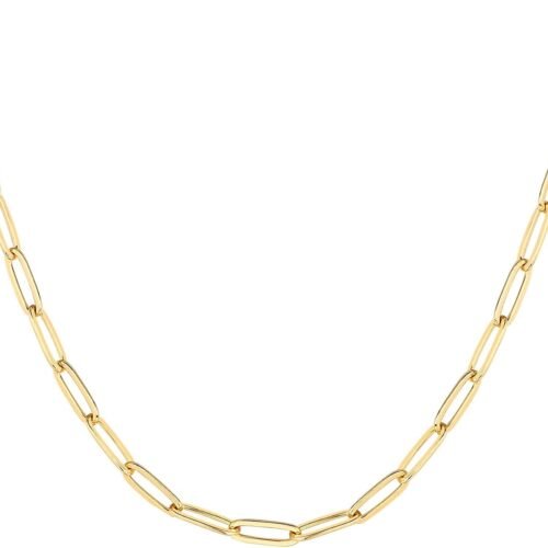 Wide Paperclip Chain Necklace with Gold Plating and Lobster Clasp