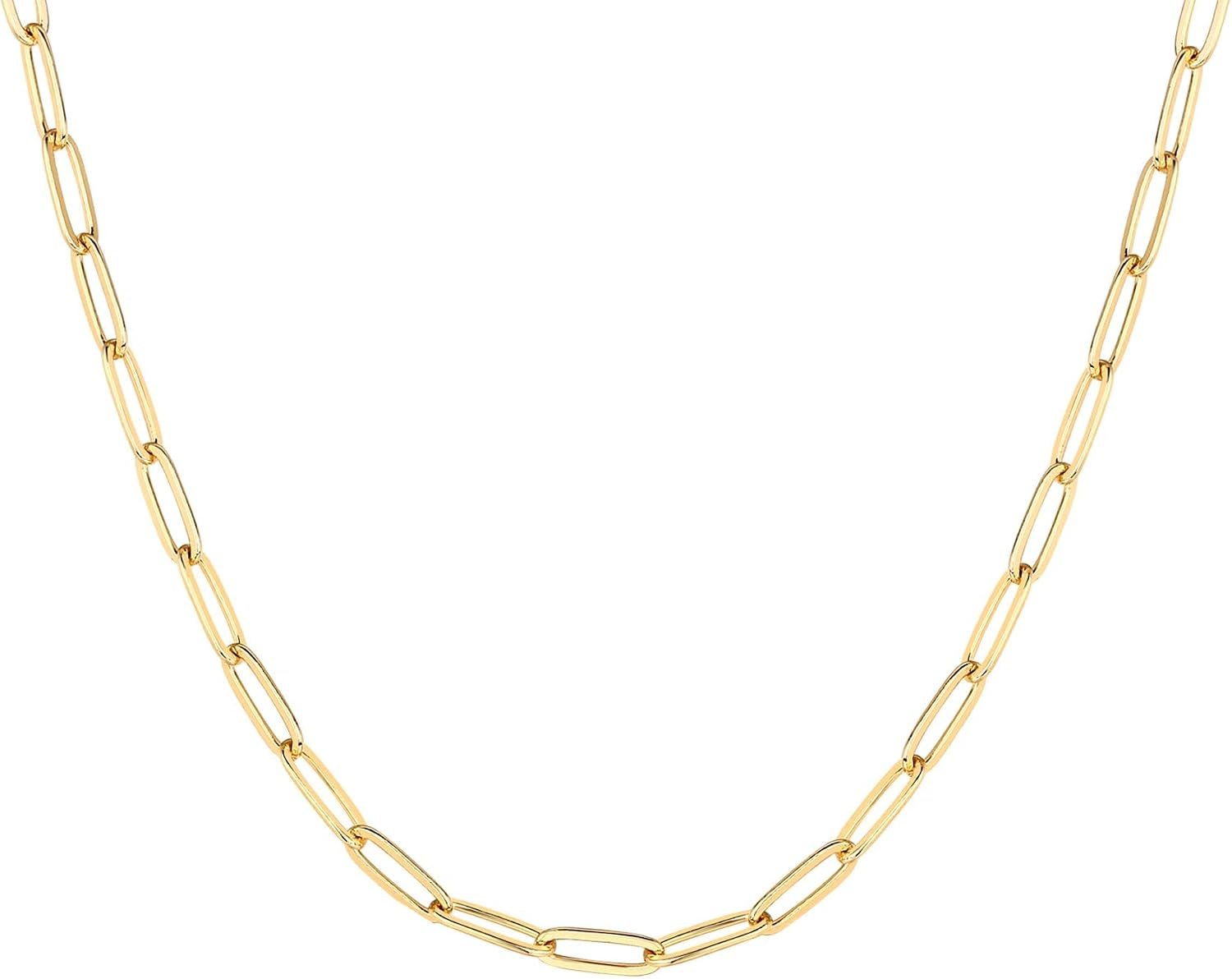 Wide Paperclip Chain Necklace with Gold Plating and Lobster Clasp