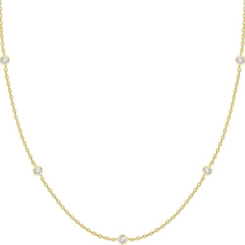 Station Choker Necklace with Bezel Set Cubic Zirconia on Cable Chain