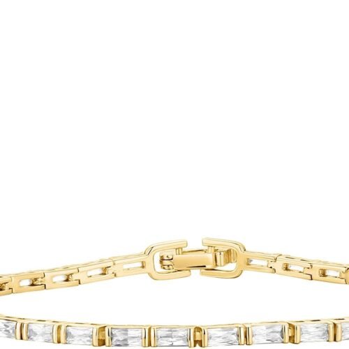 Emerald Cut Cubic Zirconia Tennis Bracelet with Gold Plating