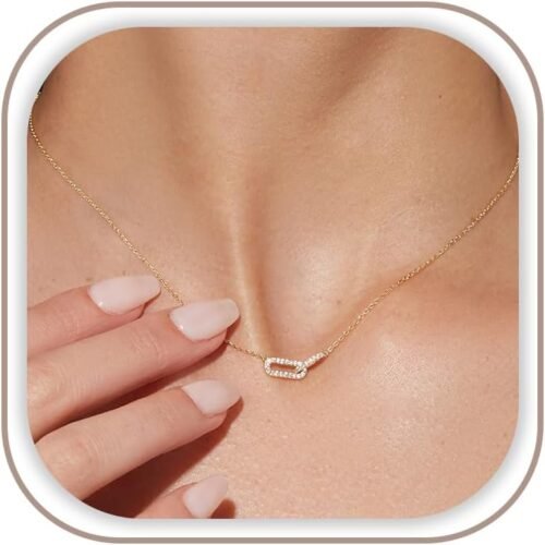 Dainty Paperclip Pendant Necklace with Satellite Chain and Gold Plating