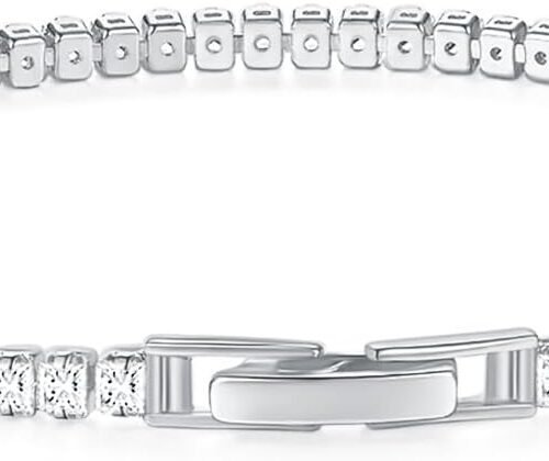 Princess Cut Cubic Zirconia Tennis Bracelet with Four Prong Basket Setting