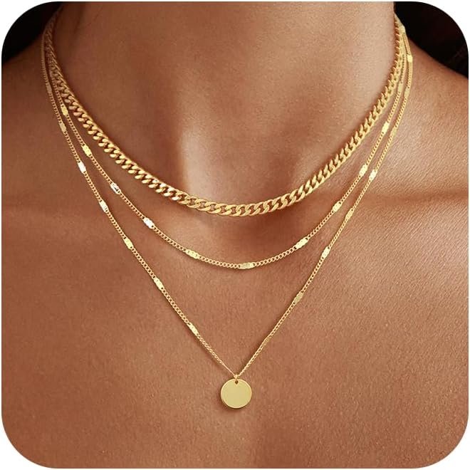 Layered Necklace Set with Cuban Dot and Coin Chains with Extenders