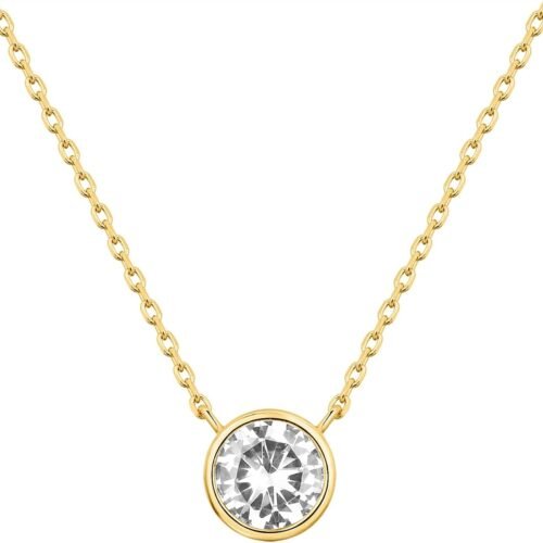 Solitaire Choker Necklace with Bezel Set Cubic Zirconia and Extender