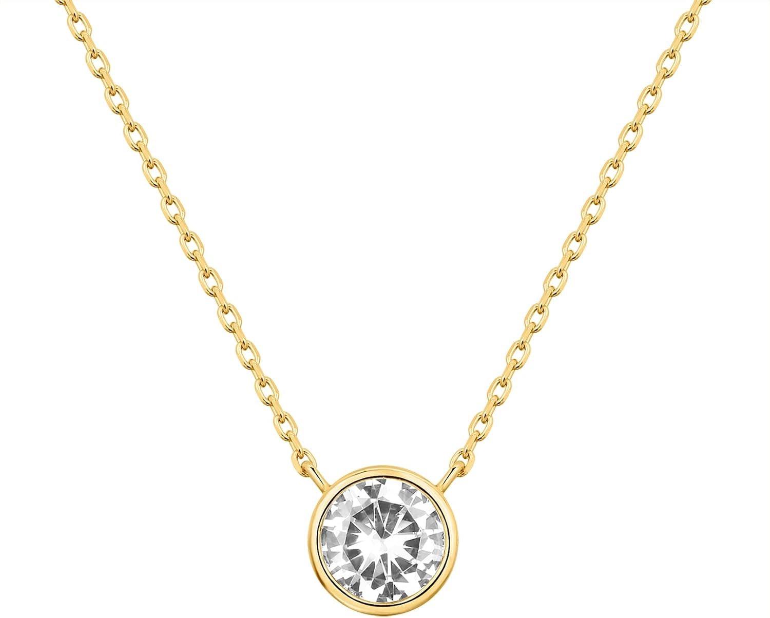 Solitaire Choker Necklace with Bezel Set Cubic Zirconia and Extender