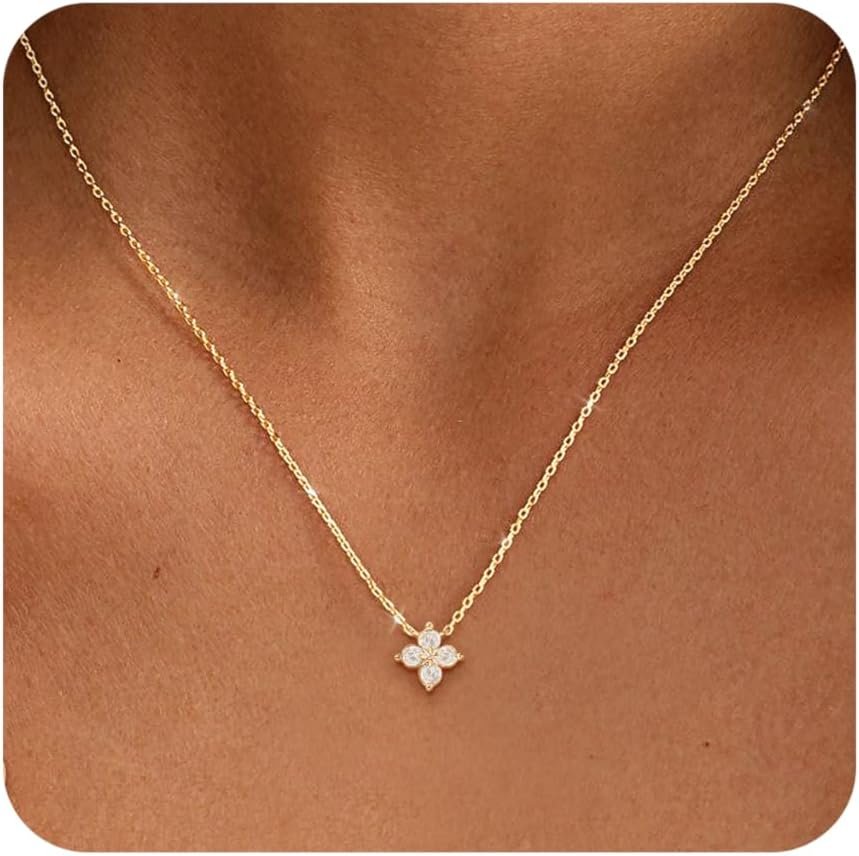 Floral Birthstone Necklace with Northern Star Center and Cubic Zirconia
