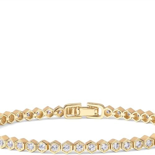 Honeycomb Tennis Bracelet with Six Prong Basket Setting and Gold Plating