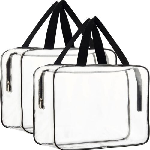 PVC Makeup Bag with Printed Nylon Lining and Wide Zipper Opening