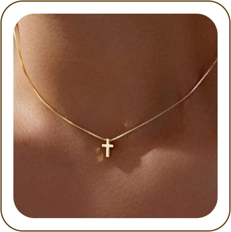 Dainty Cross Pendant Necklace with Minimalist Design and Adjustable Chain