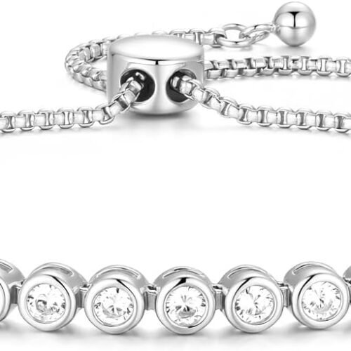 Adjustable Cubic Zirconia Tennis Bracelet with Slider Clasp and Sterling Silver