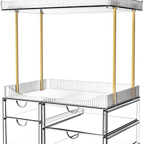 4 Tier Clear Cosmetic Organiser with 4 Drawers
