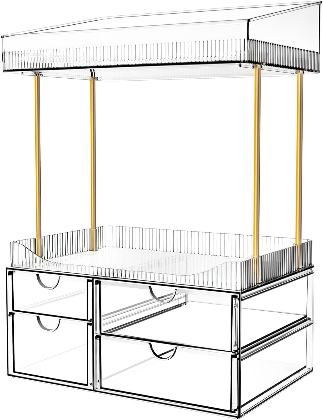 4 Tier Clear Cosmetic Organiser with 4 Drawers
