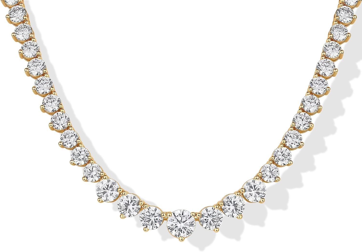 Graduated Cubic Zirconia Tennis Necklace with Gold Plating