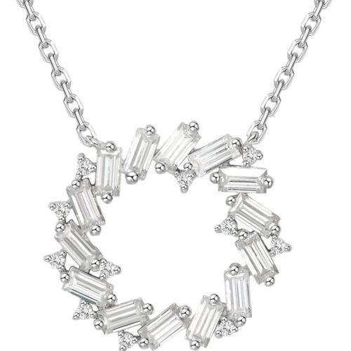 Eternity Circle Pendant Necklace with Moissanite Mosaic and White Gold Plating