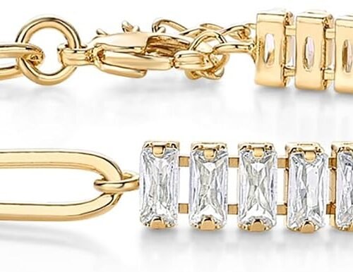 Half Tennis Half Paperclip Chain Bracelet with Baguette Cubic Zirconia