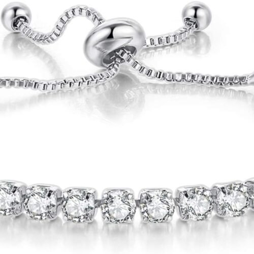 Classic Tennis Bracelet with Four Claw Inlay Cubic Zirconia and Sliding Buckle