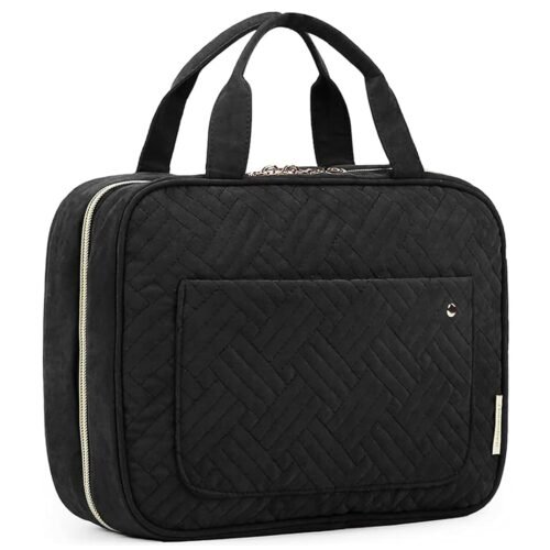 Water Resistant Makeup Toiletry Bag with Multiple Compartments and Swivel Hook