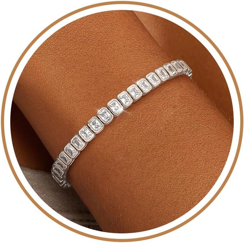 Three Design Cubic Zirconia Tennis Bracelet Set with Extender Chains