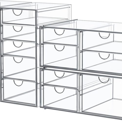 Set of 4 Clear 16 Drawer Acrylic Storage Organisers