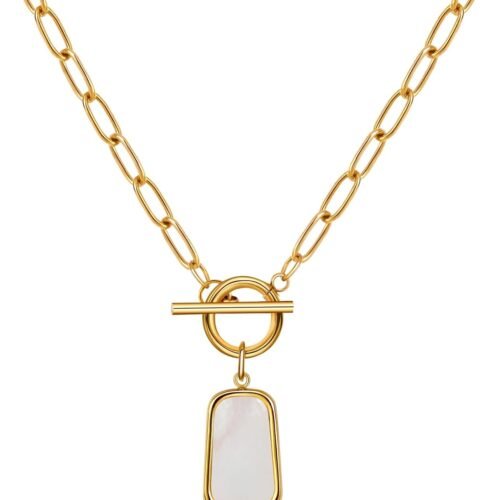 Natural Sea Shell Pendant Necklace with OT Clasp and Gold Plating