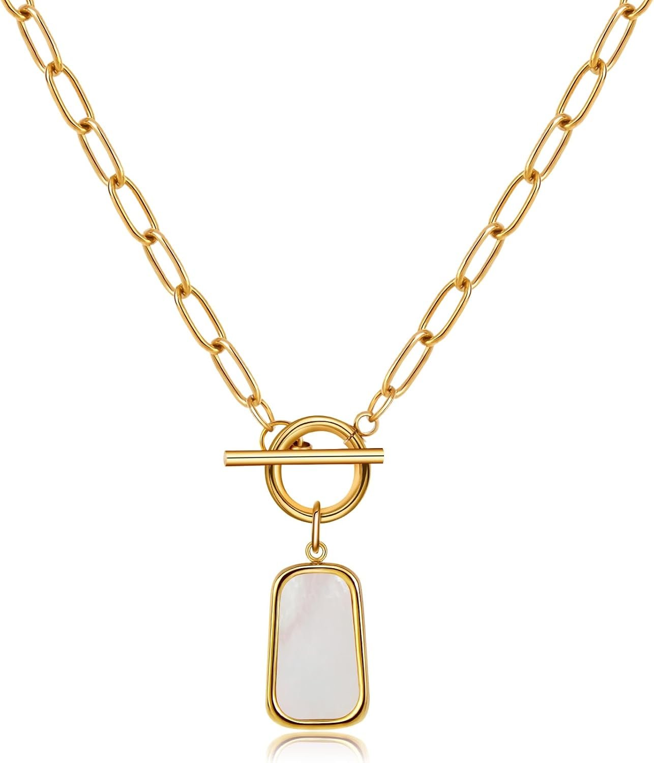Natural Sea Shell Pendant Necklace with OT Clasp and Gold Plating