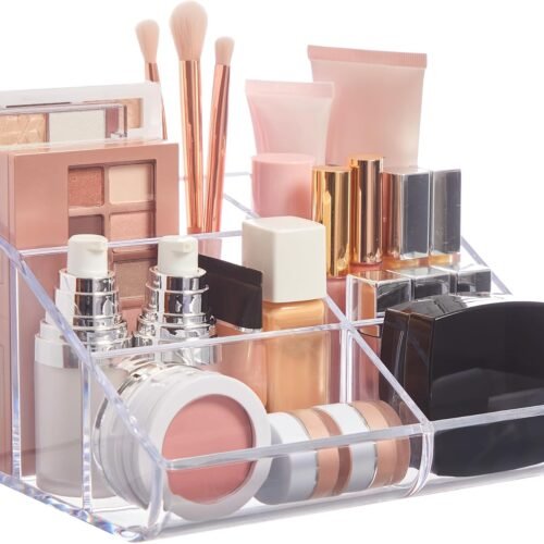 Clear 6 Compartment Vanity Organiser with Curved Front