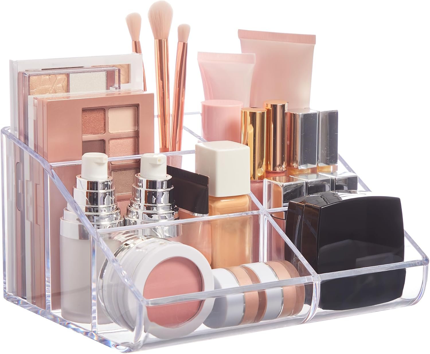 Clear 6 Compartment Vanity Organiser with Curved Front