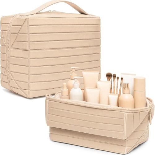 Corduroy Makeup Bag Set with Canvas Lining and Multiple Sizes