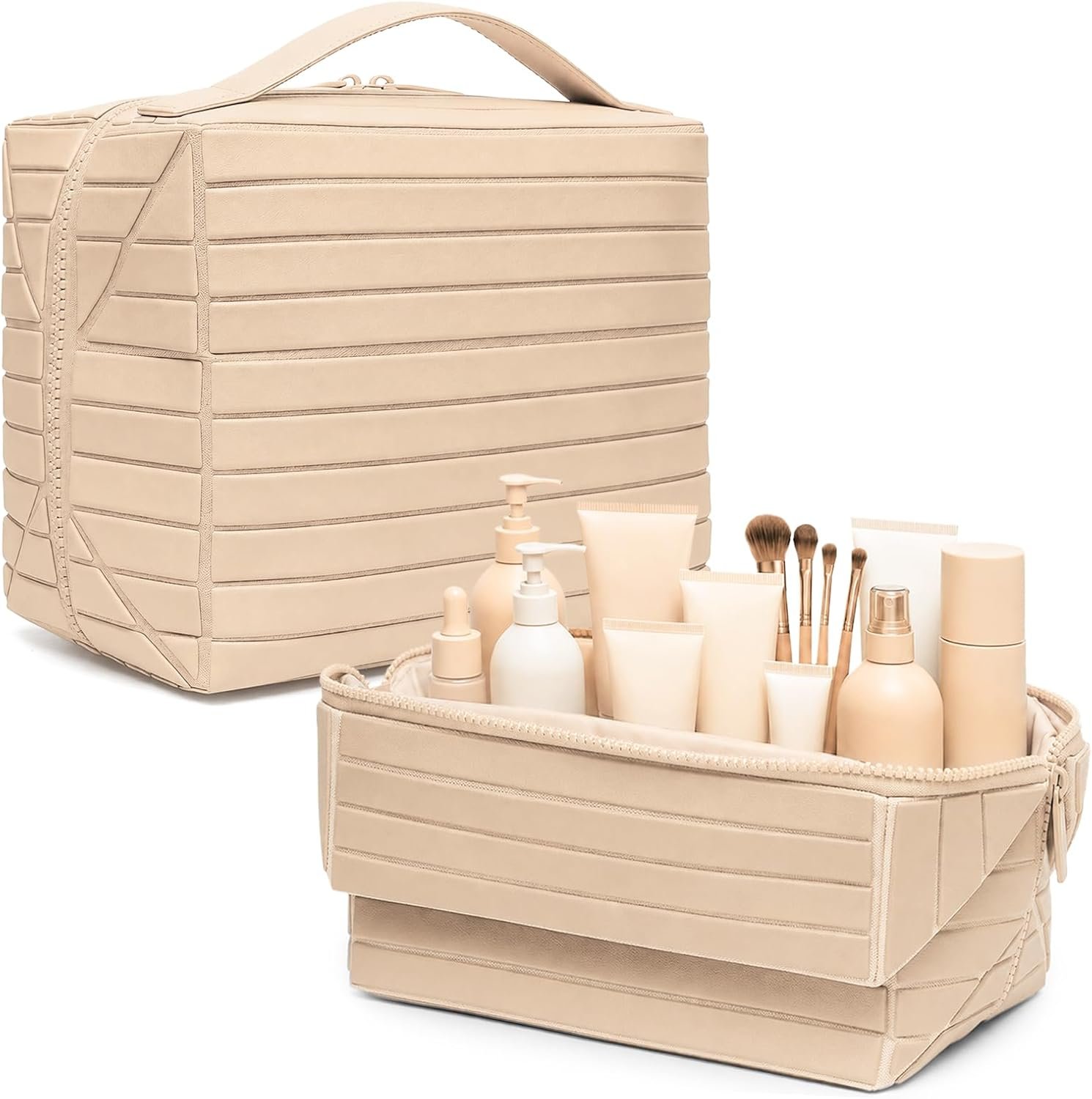 Corduroy Makeup Bag Set with Canvas Lining and Multiple Sizes