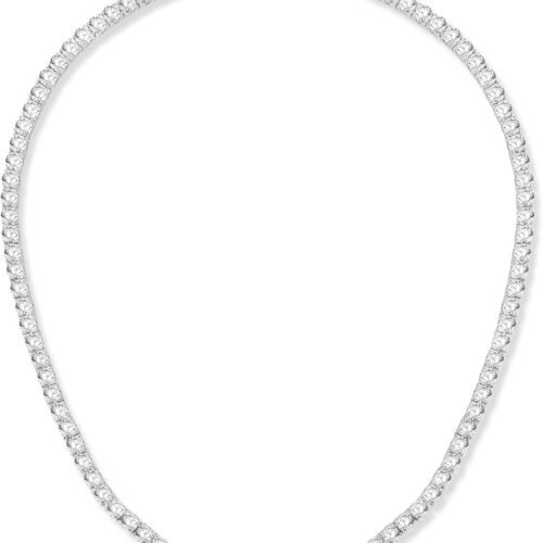 Round Cut Cubic Zirconia Tennis Necklace with White Gold Plating