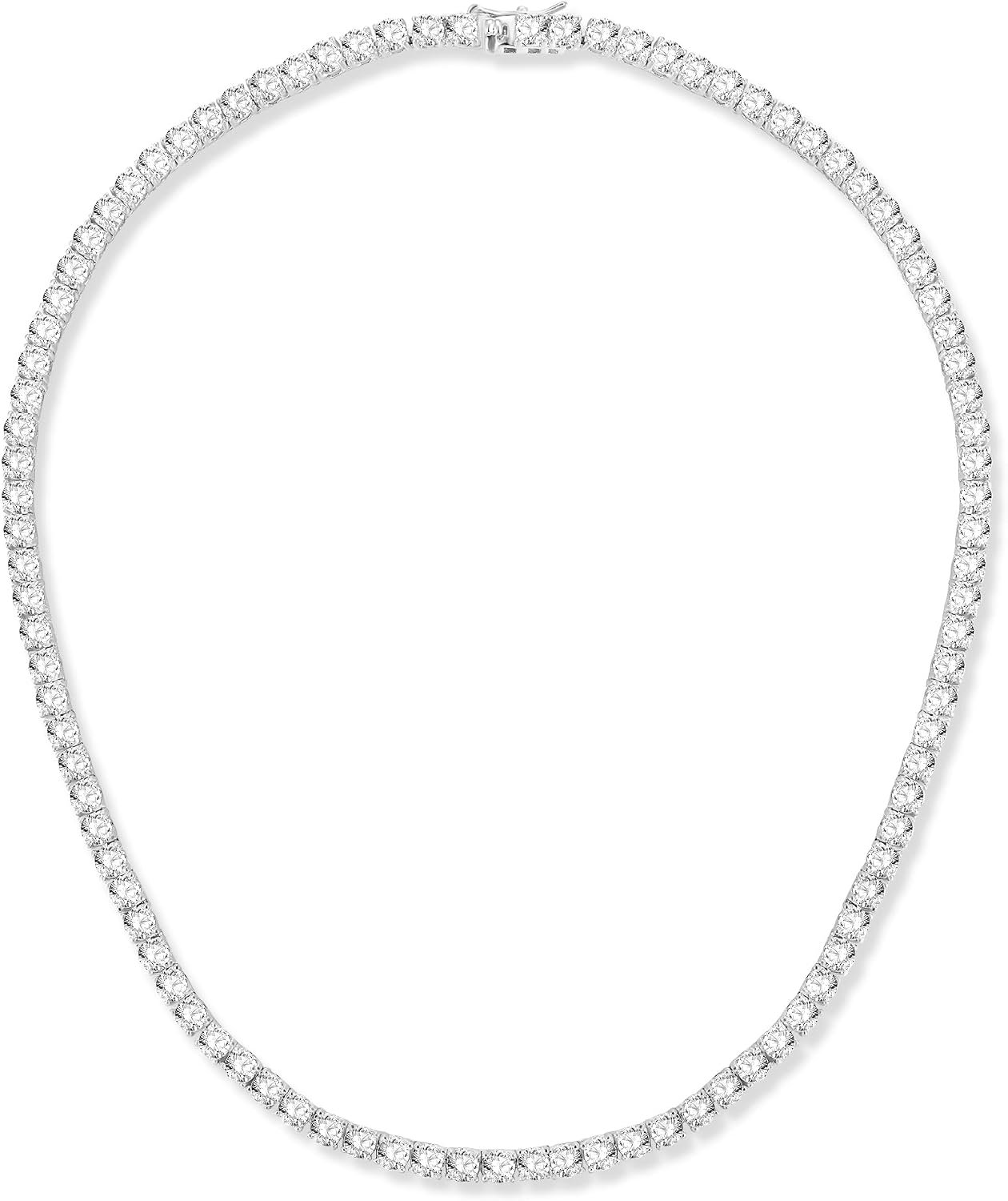 Round Cut Cubic Zirconia Tennis Necklace with White Gold Plating