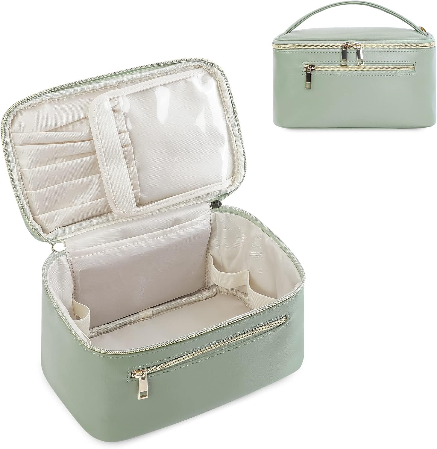 Fold Down Travel Makeup Bag with Adjustable Dividers and Brush Holders