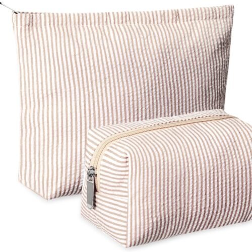 Seersucker Makeup Pouch Set with Colorful Stripe Design