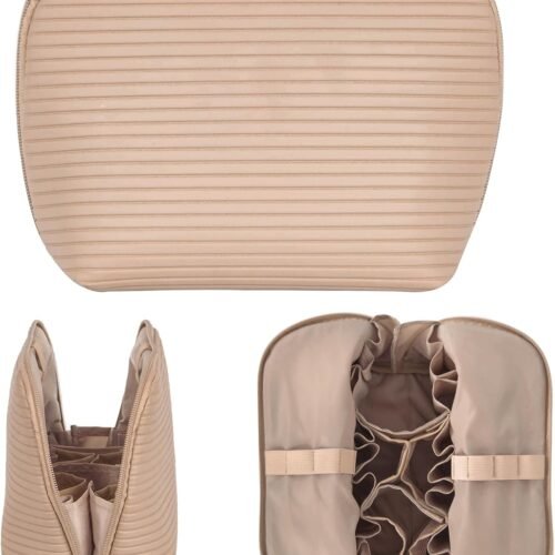 Clear Saffiano Faux Leather Makeup Bag with Gold Hardware