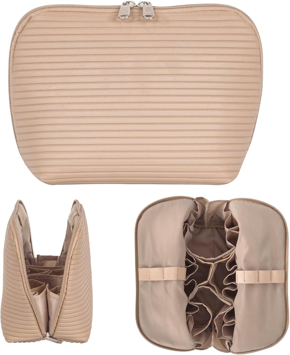 Clear Saffiano Faux Leather Makeup Bag with Gold Hardware