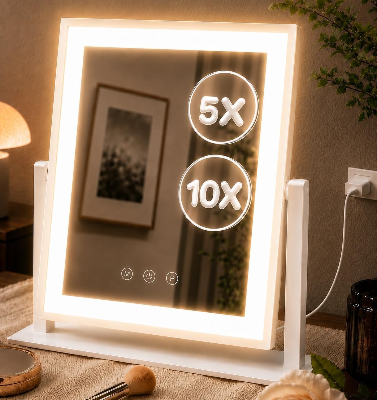 White Lighted Mirror, 9 LEDs, 10X Magnifier, 30 x 35.5 cm