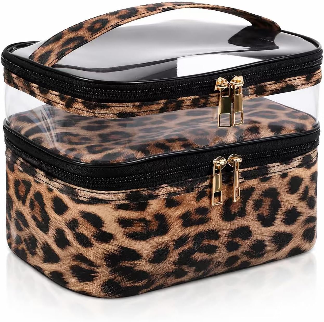 Layered Makeup Bag with PVC Top and Vegan Leather Bottom