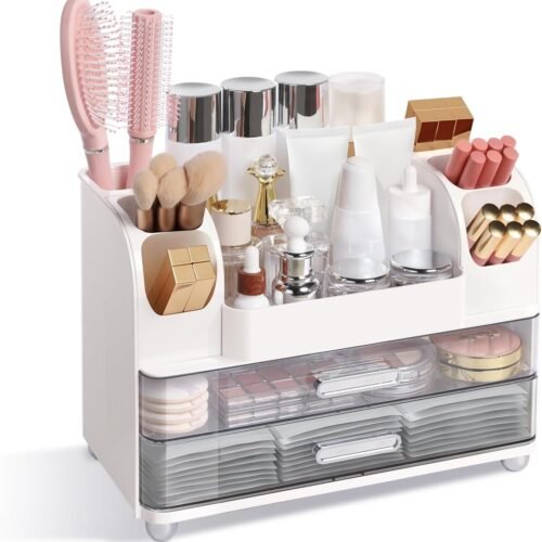 Large White Organiser with 2 Drawers and 6 Brush Holders