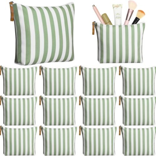 Striped Canvas Makeup Bag Set with Smooth Zipper