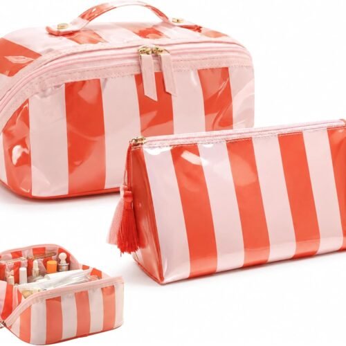 Large PU Leather Makeup Bag with Small Pouch and Water Resistant Surface