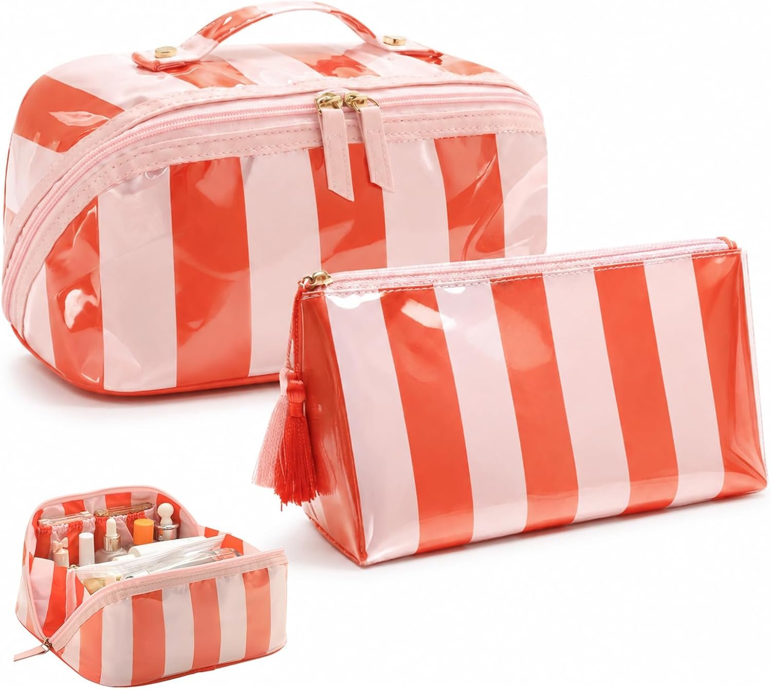 Large PU Leather Makeup Bag with Small Pouch and Water Resistant Surface