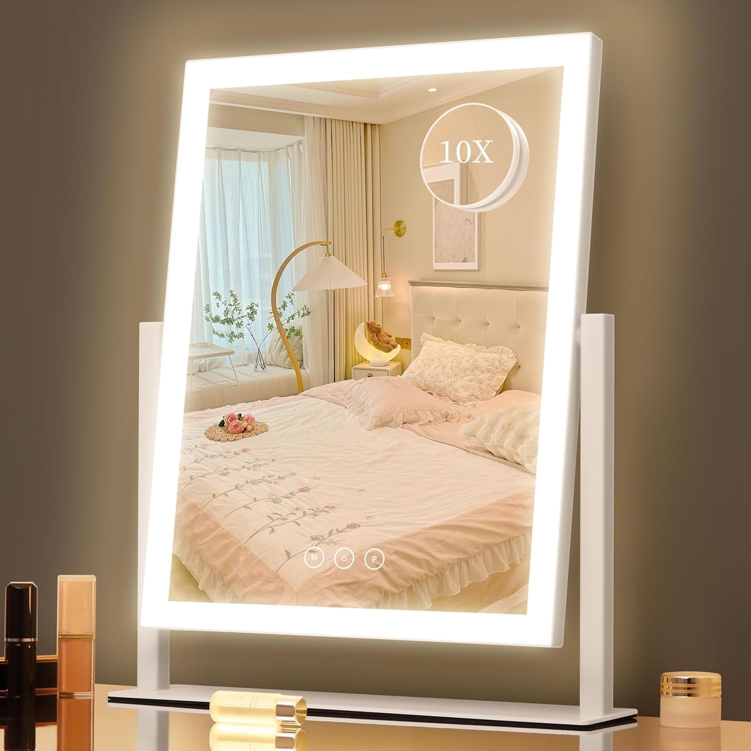 Gold Arched 43.7 cm LED Mirror with 10X Magnifier