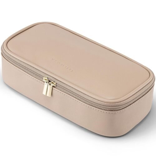 Seersucker Makeup Pouch with Zipper and Large Opening