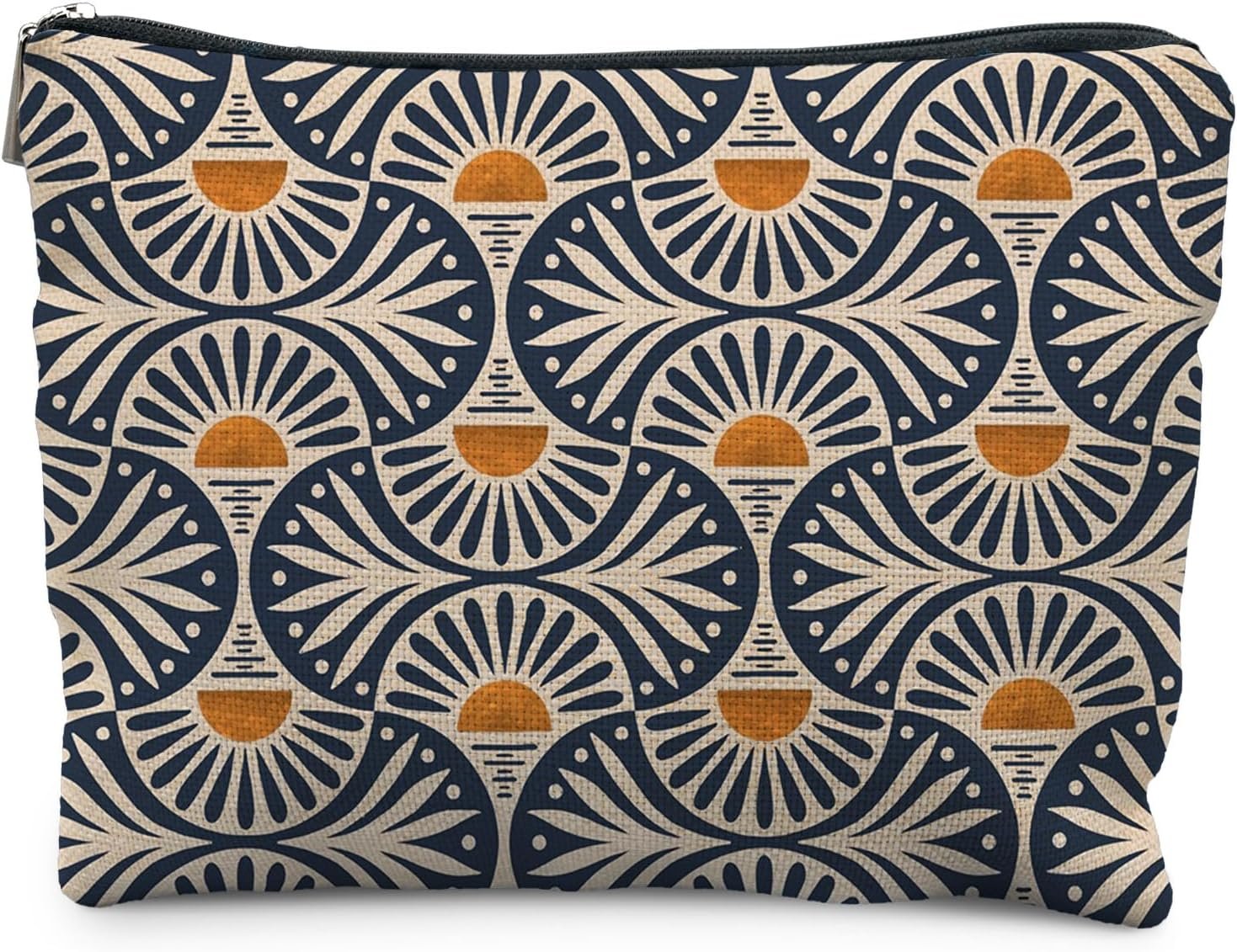 Linen Canvas Makeup Bag with Waterproof Lining and Smooth Zipper