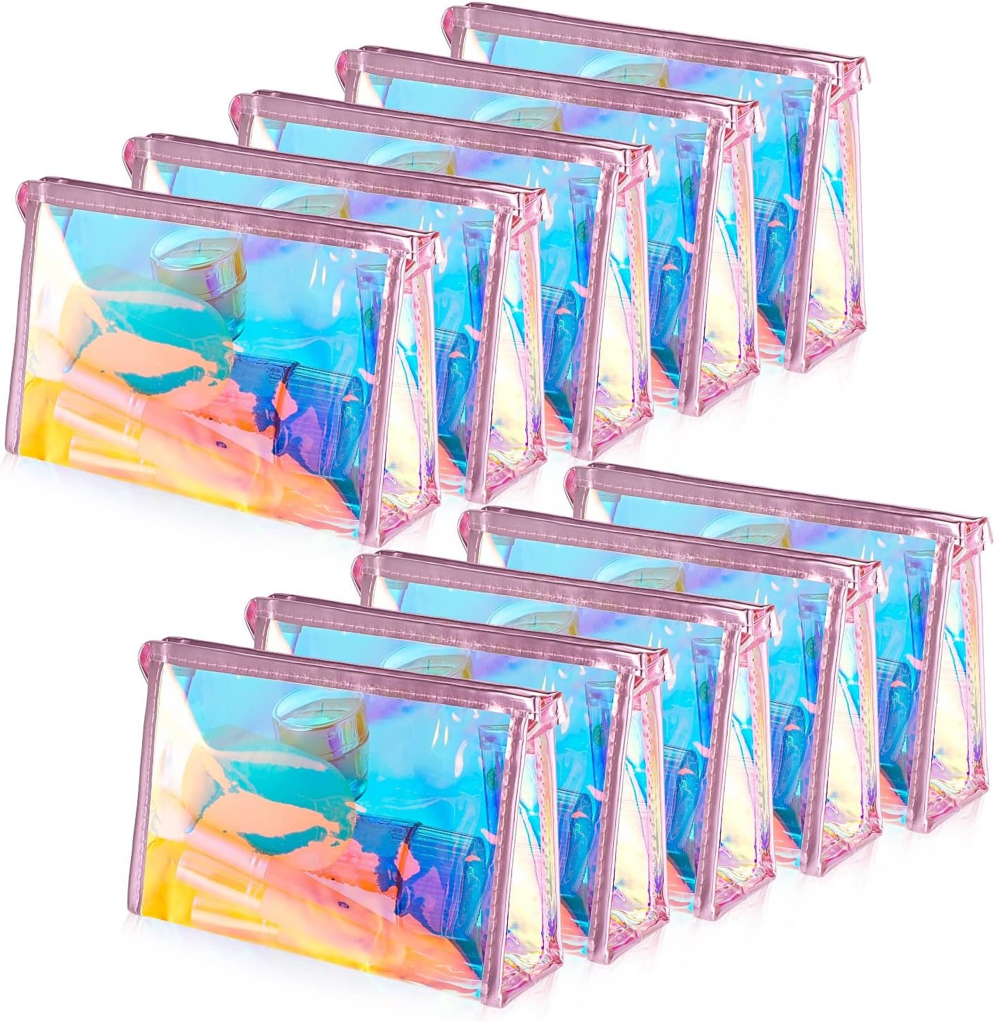 Holographic Iridescent Makeup Bag Set with Transparent Design