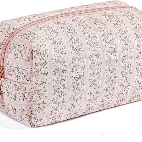 Vegan Leather Makeup Bag with Brush Cover and Front Zipper Pocket