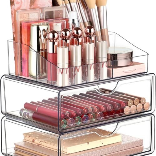Clear 3 Tier Stackable Organiser with 2 Drawers