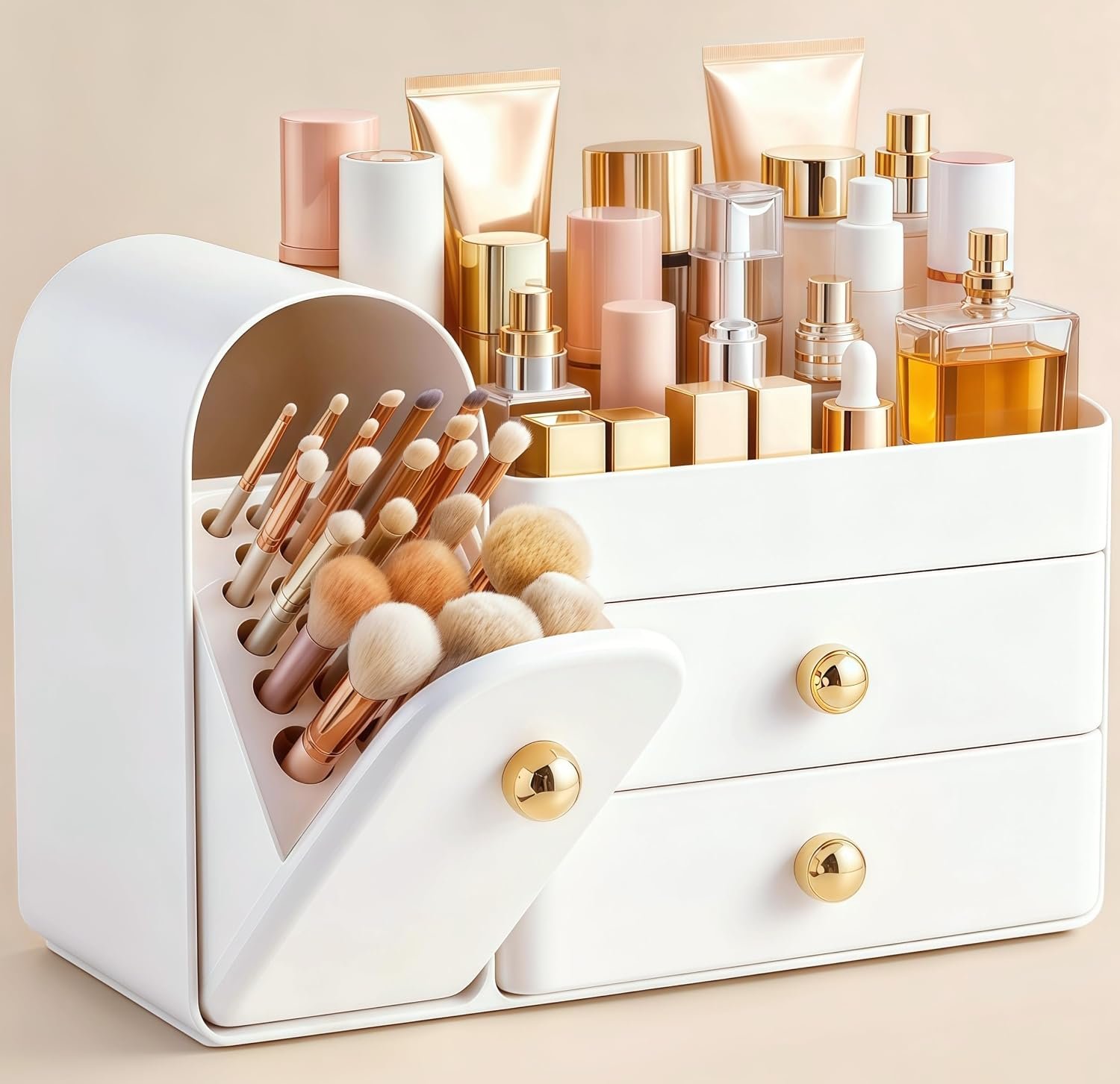 White Organiser with Drawers and Brush Holder for Vanity