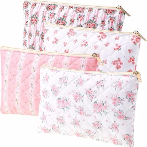 Floral Cotton Makeup Pouch with Smooth Zipper and Easy Care